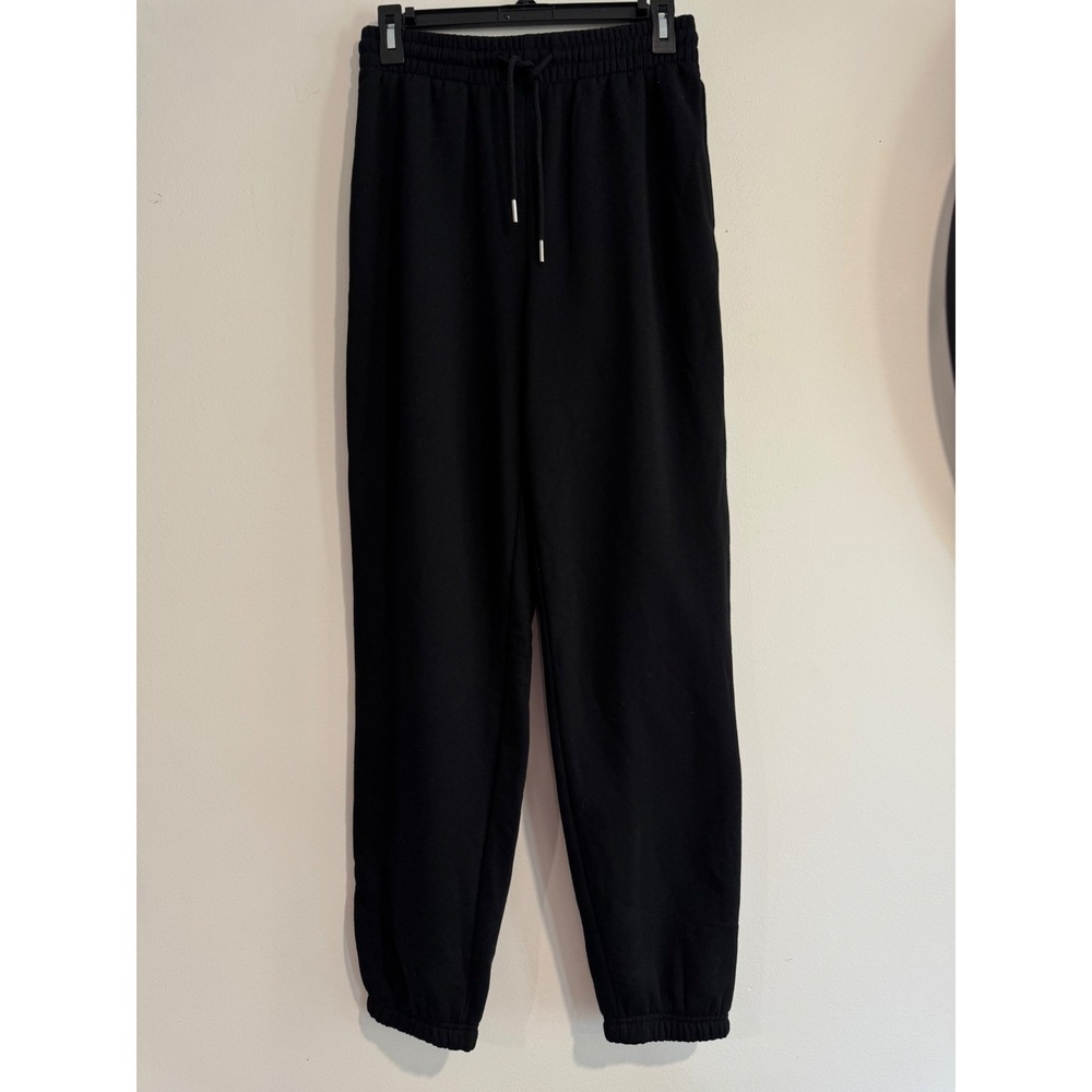 H&M Fleece Lined Joggers Womens S Black Drawstring Elastic Waistband Lounge